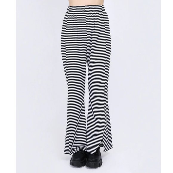 W♥C / Wego Japan split-hem high-waisted black & white striped flared pants - Picture 1 of 8